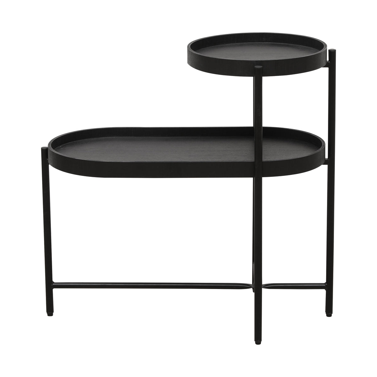 Black 2-Tier Side Table with Storage for Living Room
