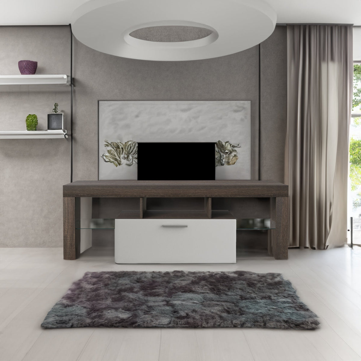 Brown TV Stand with LED Lights for 32 to 55 Inch TVs