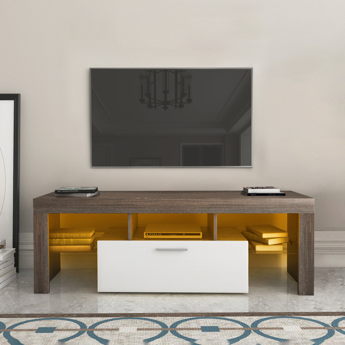 Brown TV Stand with LED Lights for 32 to 55 Inch TVs