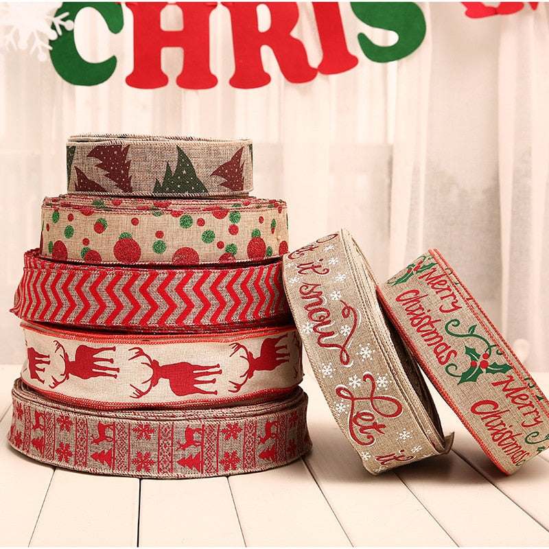 Linen Christmas Ribbon for Festive Gift Wrapping Decor