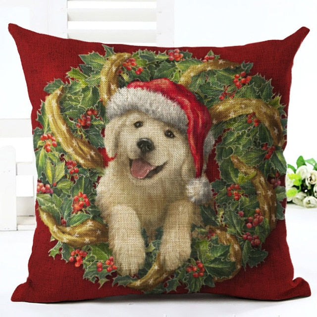 Christmas Cat & Dog Pillow Cover – Festive Sofa Decor