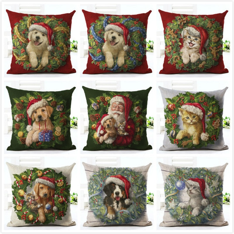 Christmas Cat & Dog Pillow Cover – Festive Sofa Decor