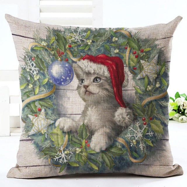 Christmas Cat & Dog Pillow Cover – Festive Sofa Decor