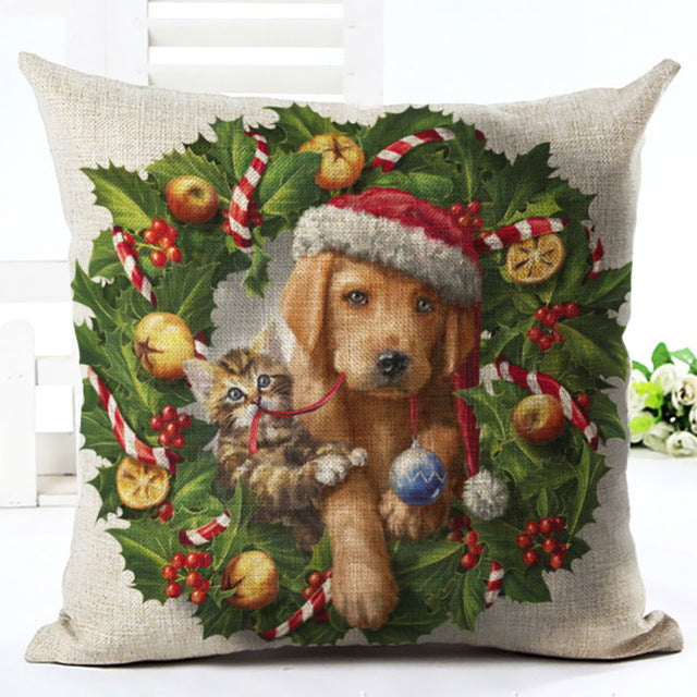 Christmas Cat & Dog Pillow Cover – Festive Sofa Decor