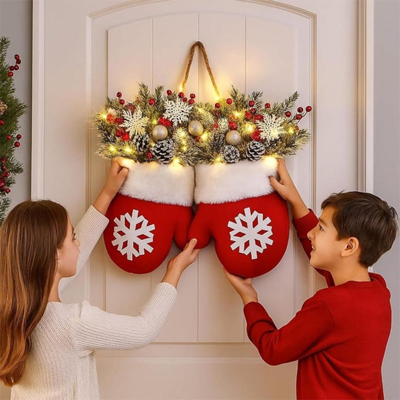 Christmas Garland with Lights and Stockings for Doors