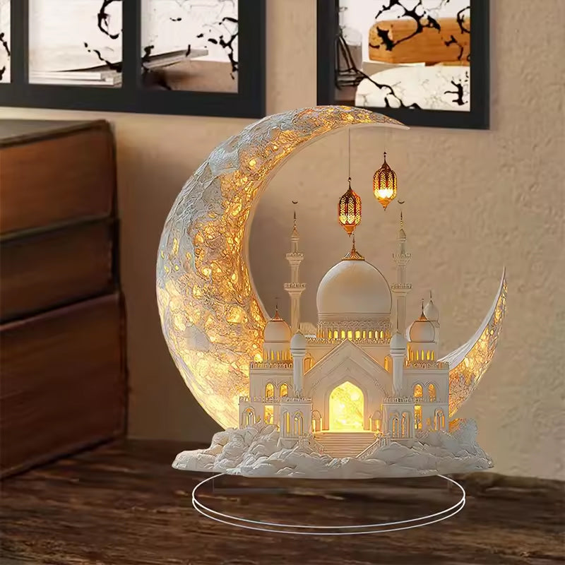 Ramadan Moon Ornament - Glowing Eid Mosque Centerpiece