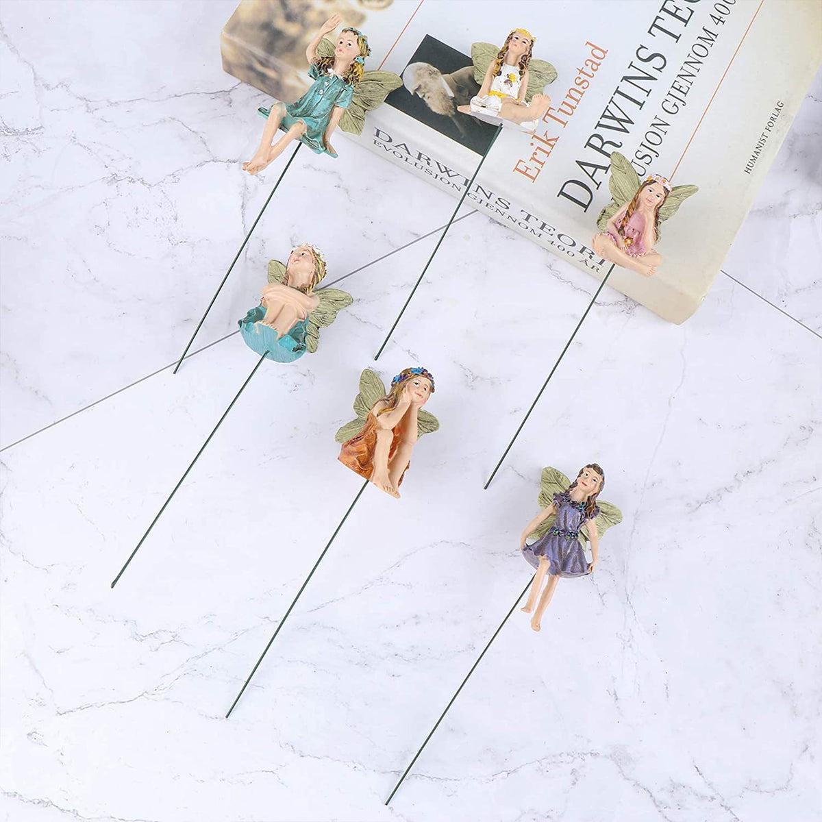 Resin Fairy Garden Figurines: Six Painted Garden Fairies