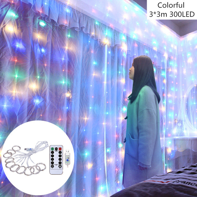 Copper Wire LED Curtain String Lights, 3x3m Warm Glow