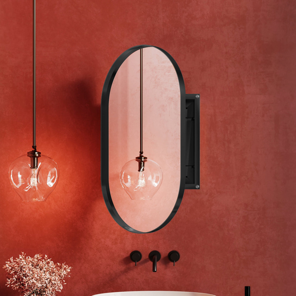Oval Recessed Medicine Cabinet With Adjustable Shelves
