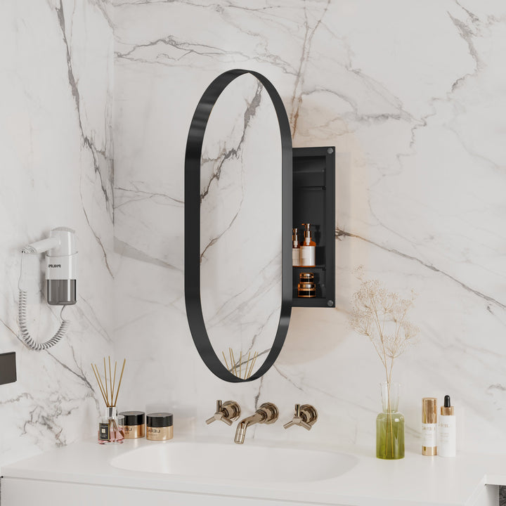 Oval Recessed Medicine Cabinet With Adjustable Shelves