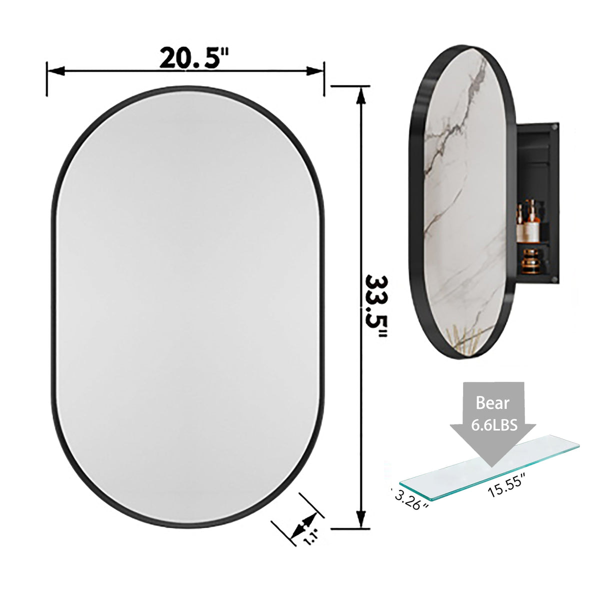 Oval Recessed Medicine Cabinet With Adjustable Shelves