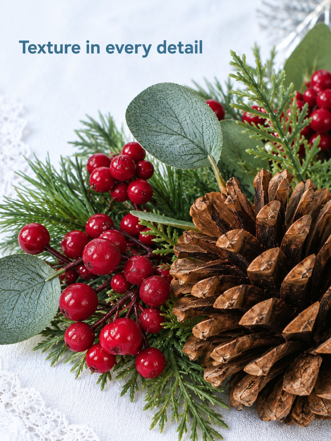 22 Inch Berry Pinecone Wreath for Front Door Holidays