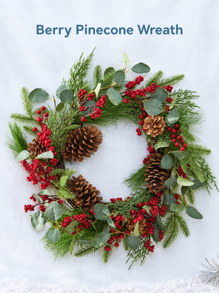 22 Inch Berry Pinecone Wreath for Front Door Holidays