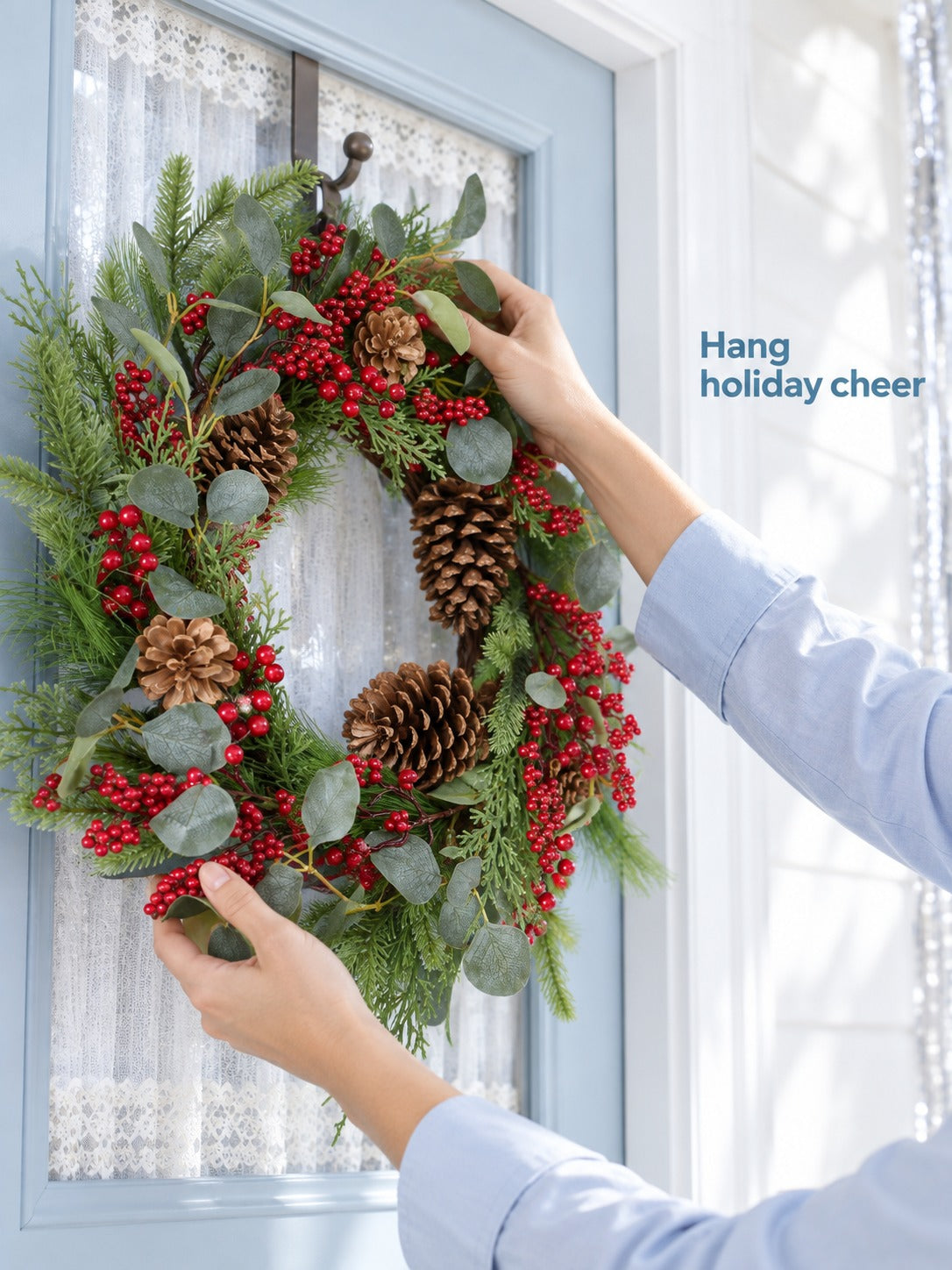 22 Inch Berry Pinecone Wreath for Front Door Holidays