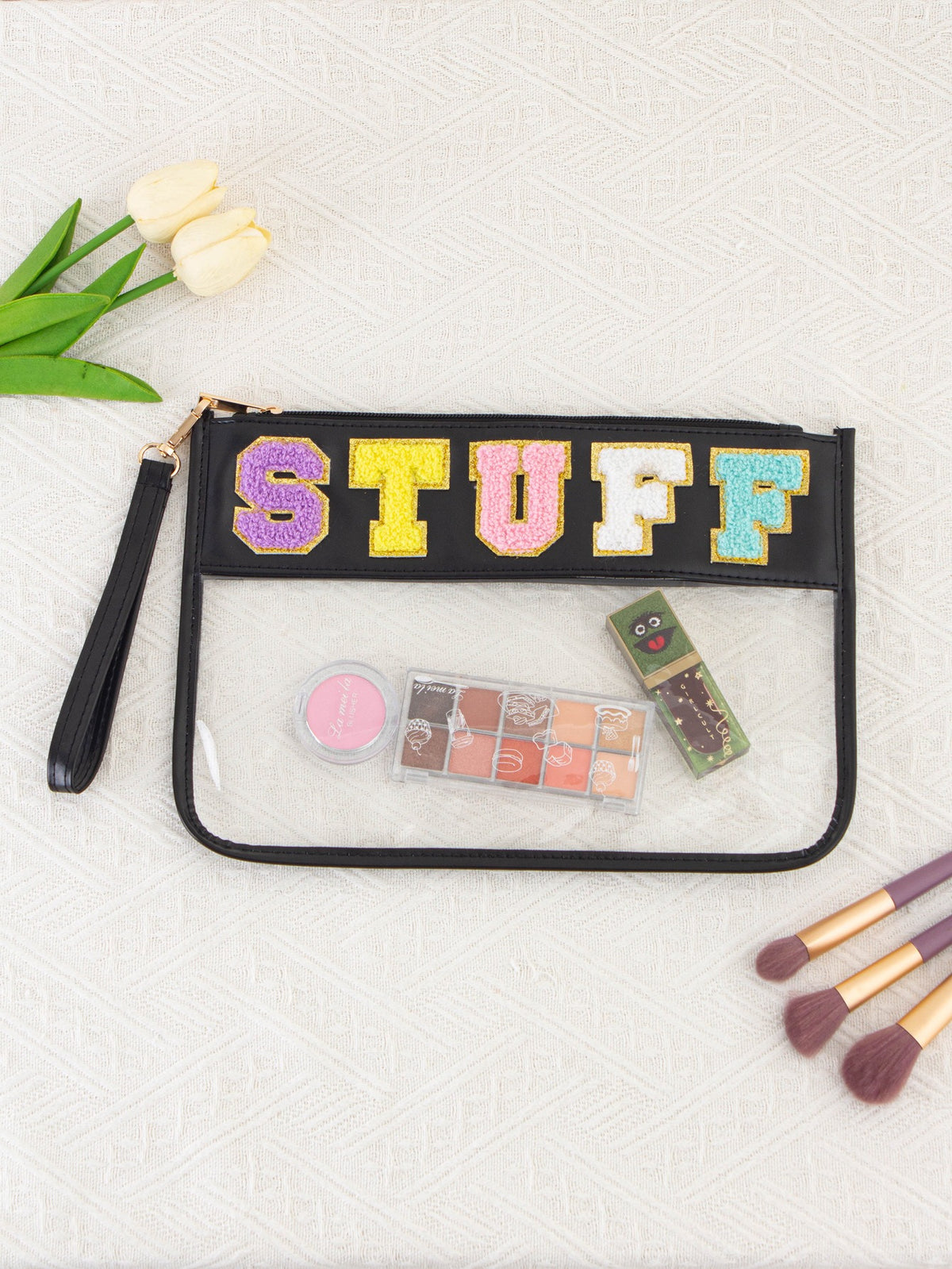 Clear PVC Makeup Pouch with Chenille Letter Patches