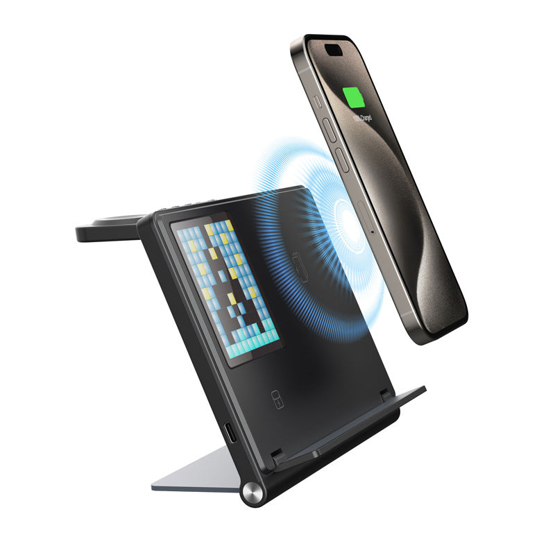 Foldable Wireless Charger Stand with Pixel LED Clock