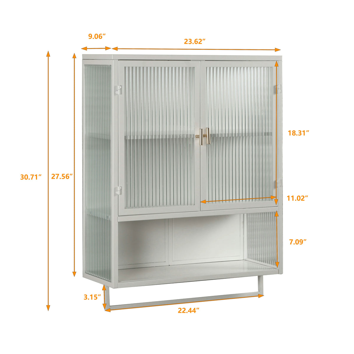Wall Mounted Bathroom Cabinet with Fluted Glass Doors