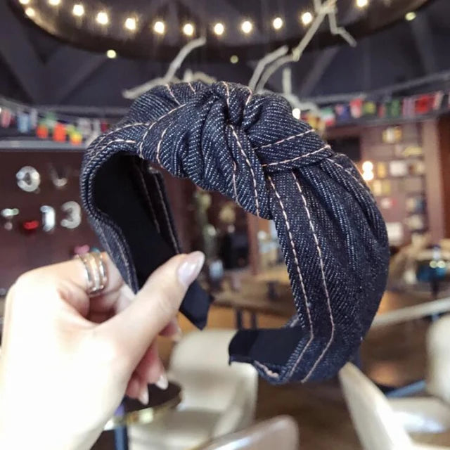 Wide Denim Headband With Knotted Everyday Style