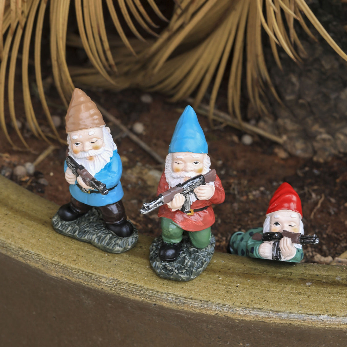Funny Resin Garden Gnome Figurines, Trio of Winking Gnomes