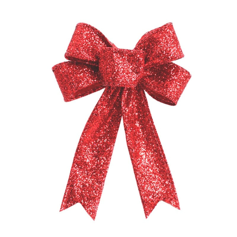 Christmas Ribbon Bow — Large Red Glitter Tree Decoration