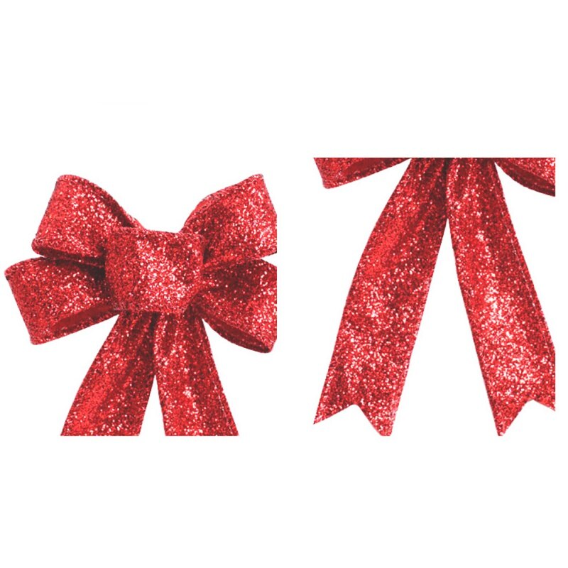 Christmas Ribbon Bow — Large Red Glitter Tree Decoration