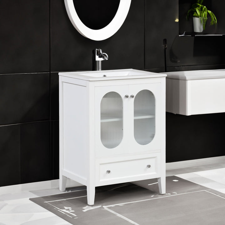24 Inch Bathroom Vanity with Sink and Fluted Glass Doors