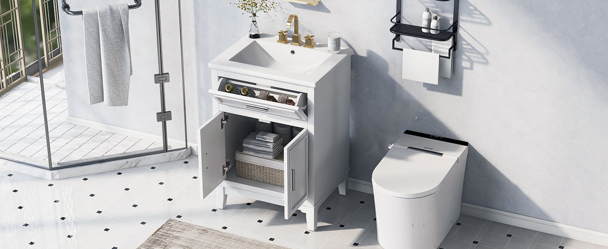 24 Inch Bathroom Vanity with Sink and Tip-Out Drawer
