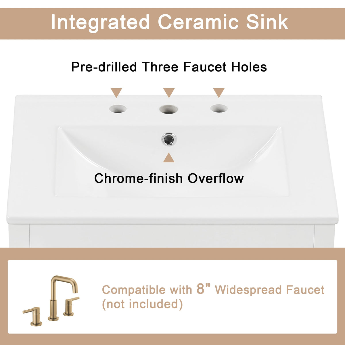 24 Inch Bathroom Vanity with Sink and Fluted Glass Doors