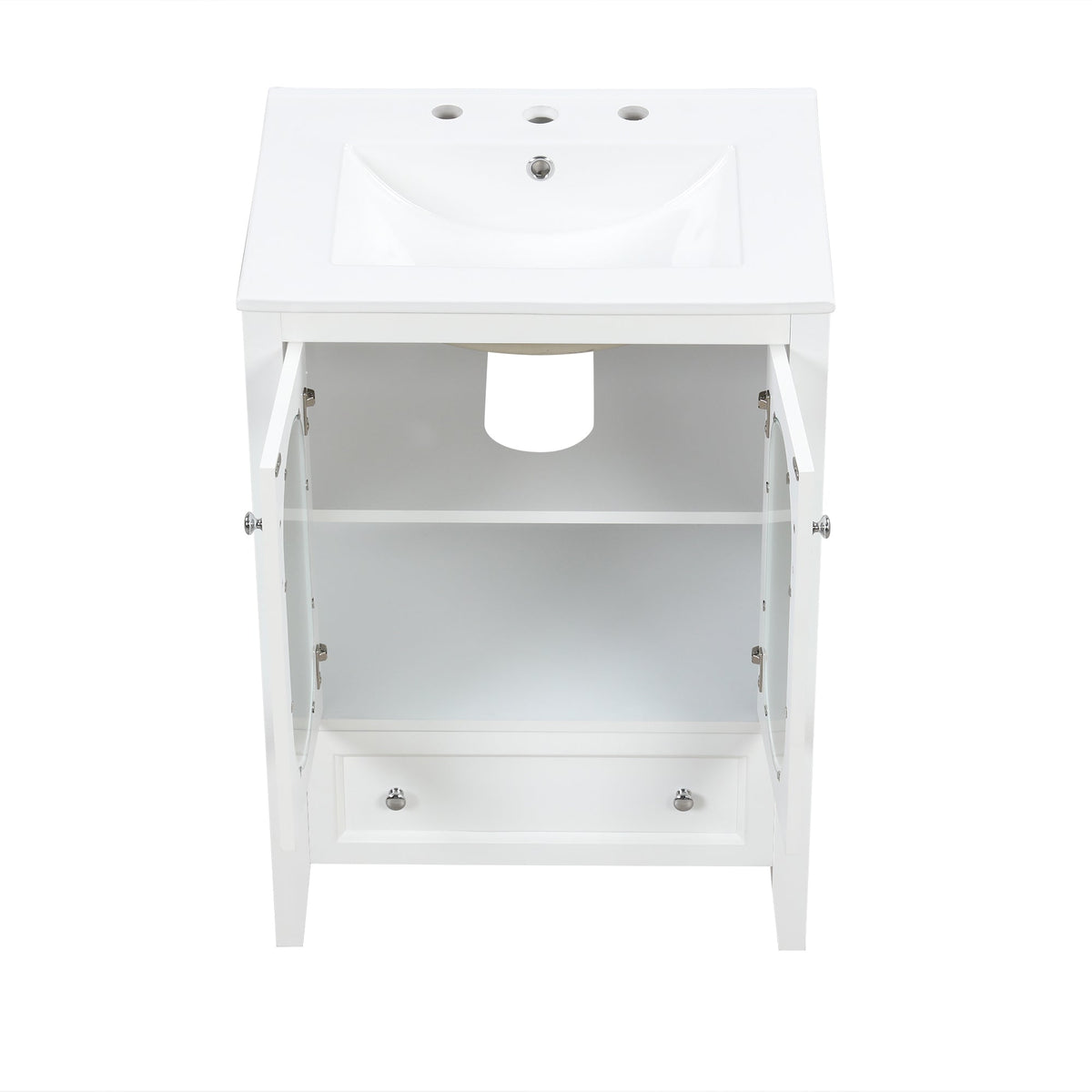 24 Inch Bathroom Vanity with Sink and Fluted Glass Doors