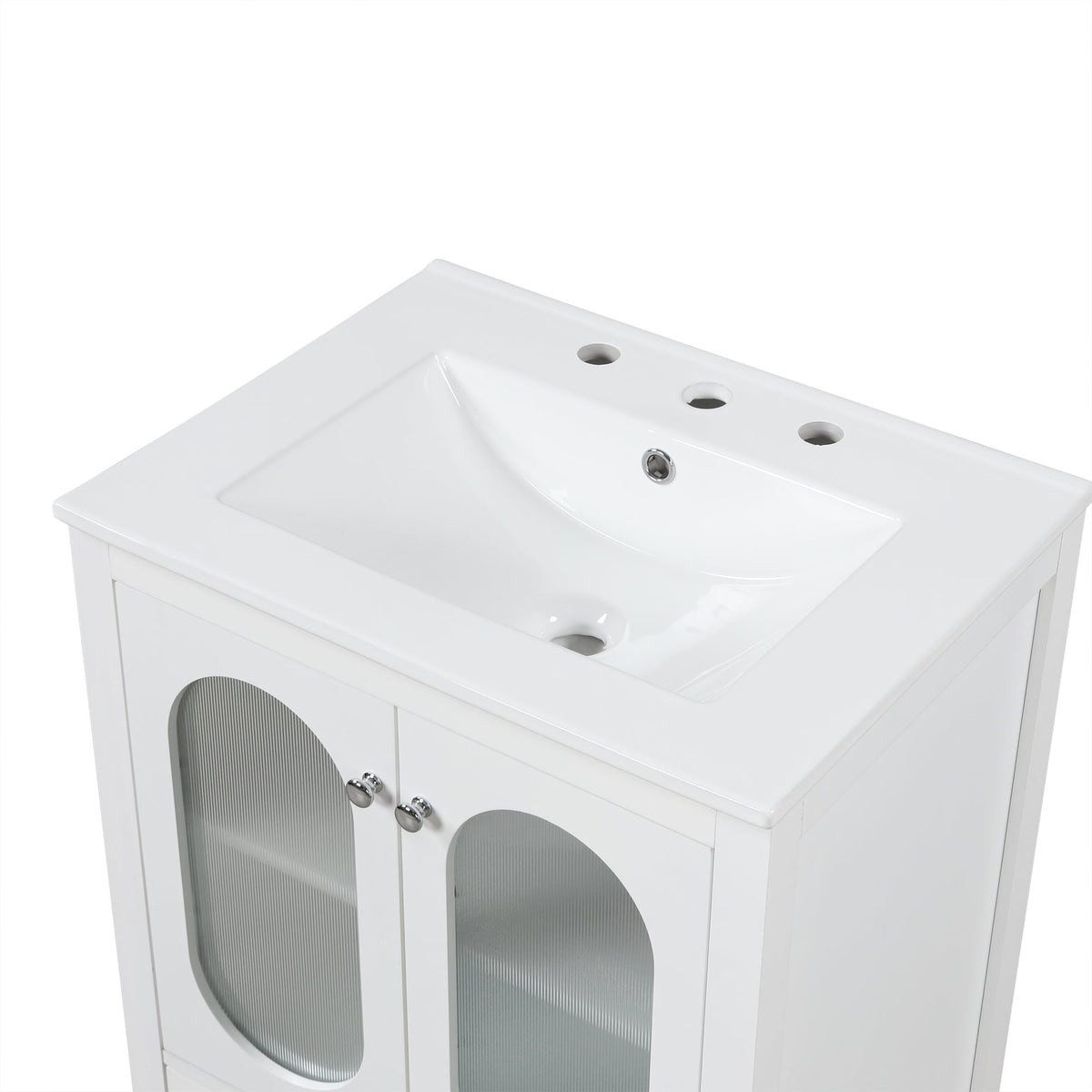 24 Inch Bathroom Vanity with Sink and Fluted Glass Doors
