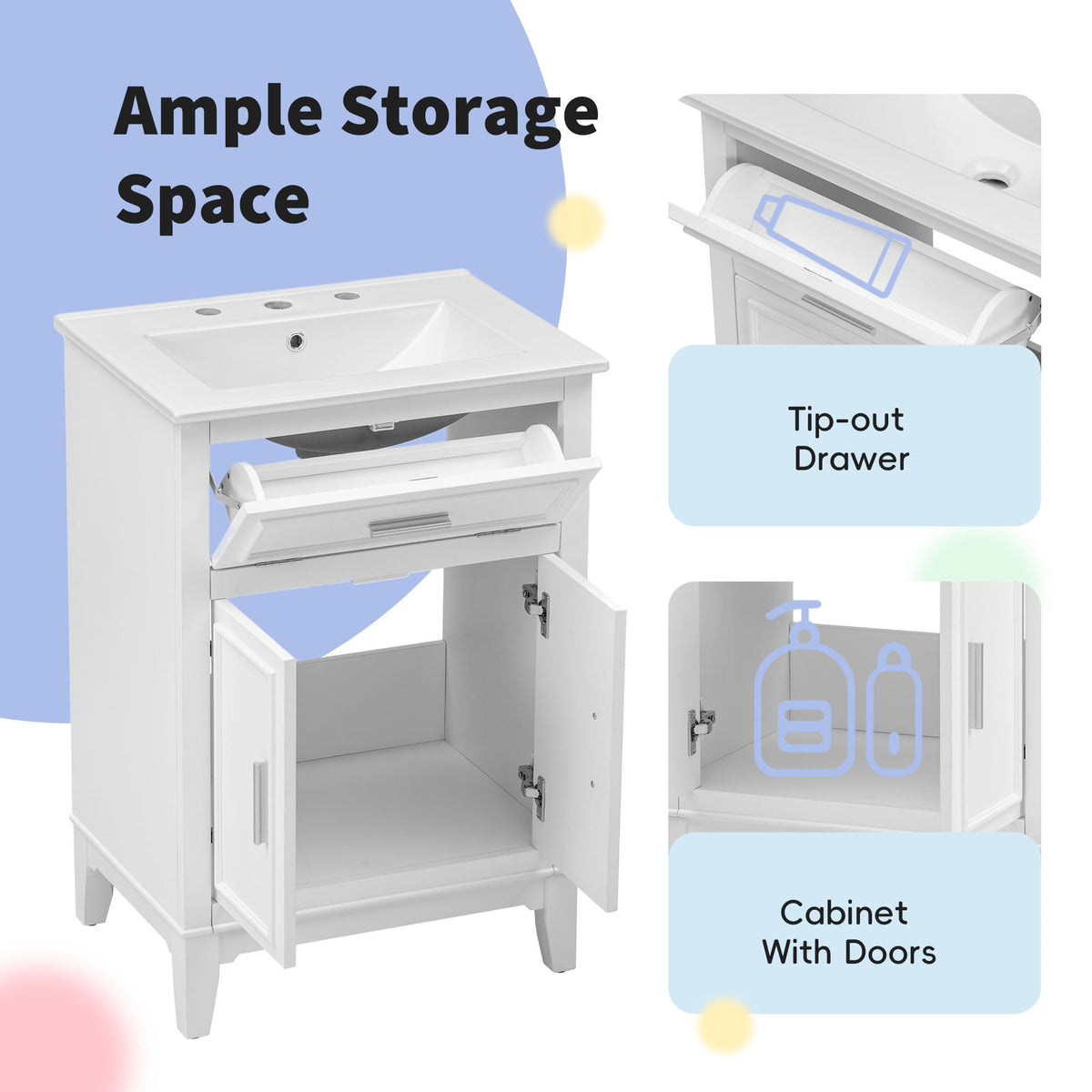 24 Inch Bathroom Vanity with Sink and Tip-Out Drawer