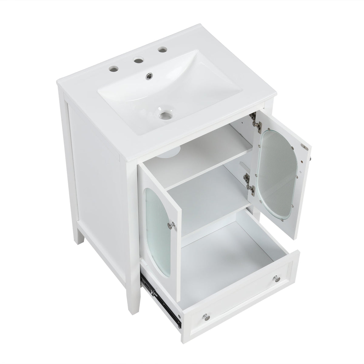 24 Inch Bathroom Vanity with Sink and Fluted Glass Doors