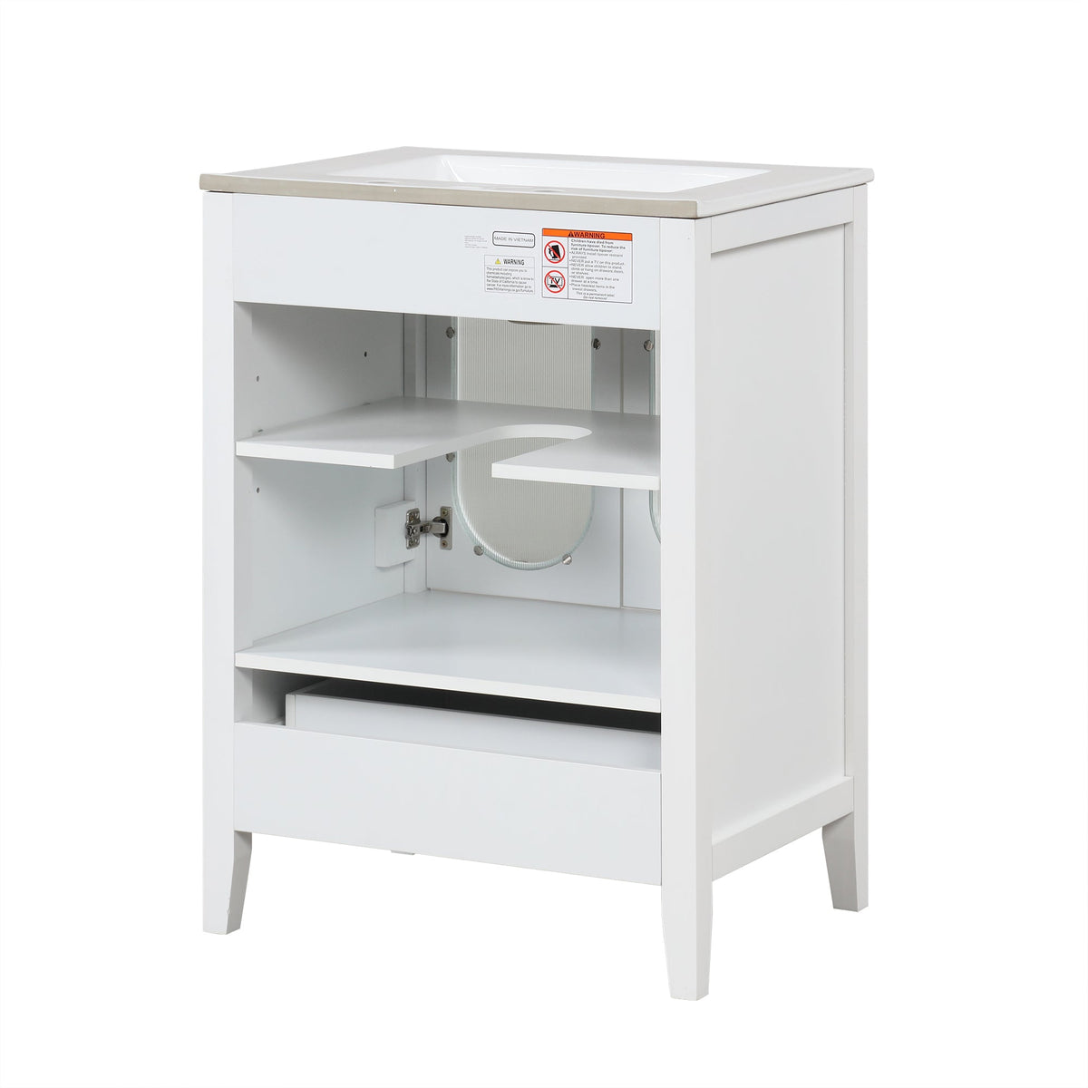 24 Inch Bathroom Vanity with Sink and Fluted Glass Doors