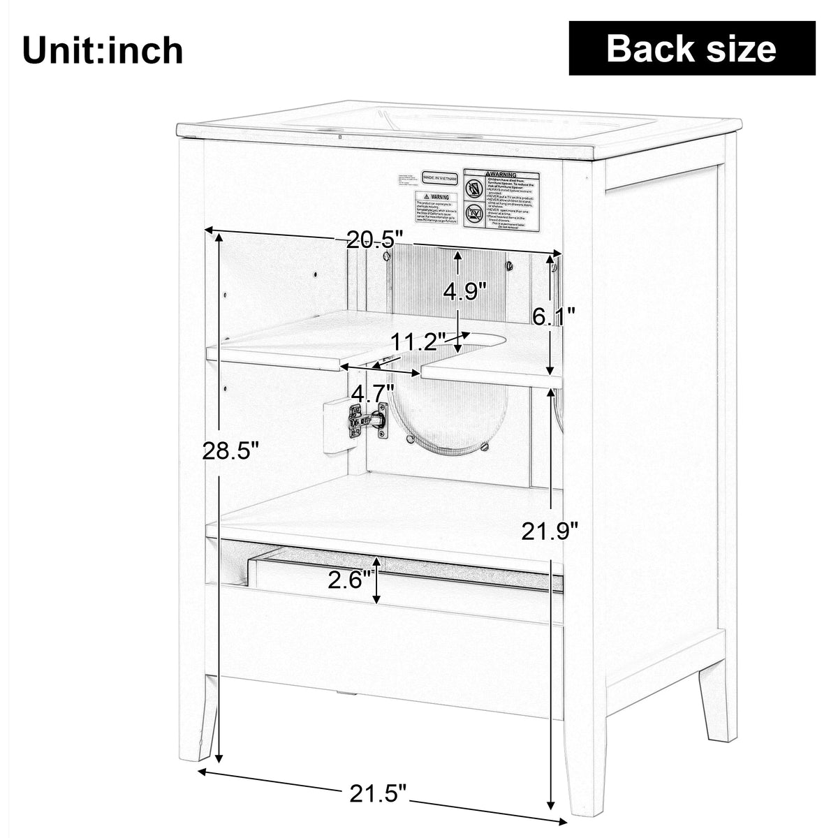 24 Inch Bathroom Vanity with Sink and Fluted Glass Doors