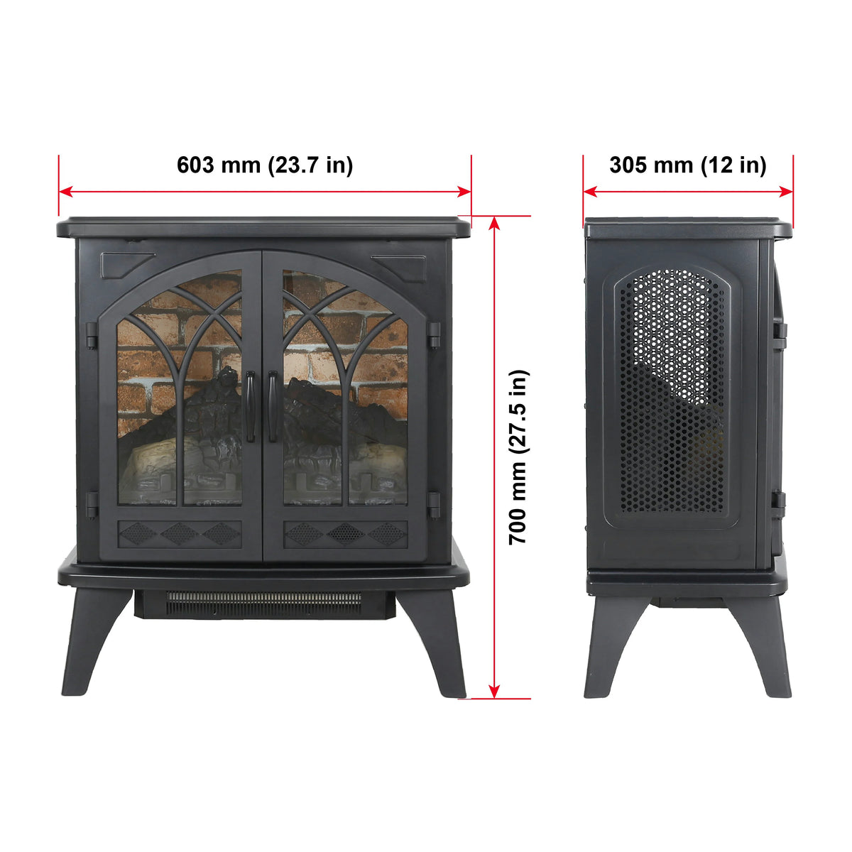 24 Inch 3D Electric Fireplace Stove with Infrared Heat