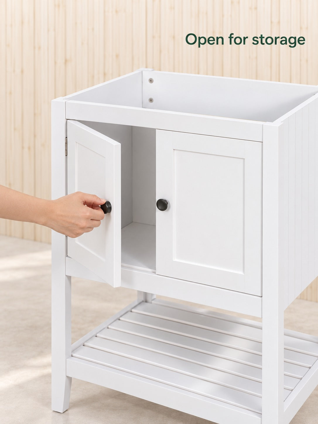 24 Inch Bathroom Vanity Base With Doors and Open Shelf