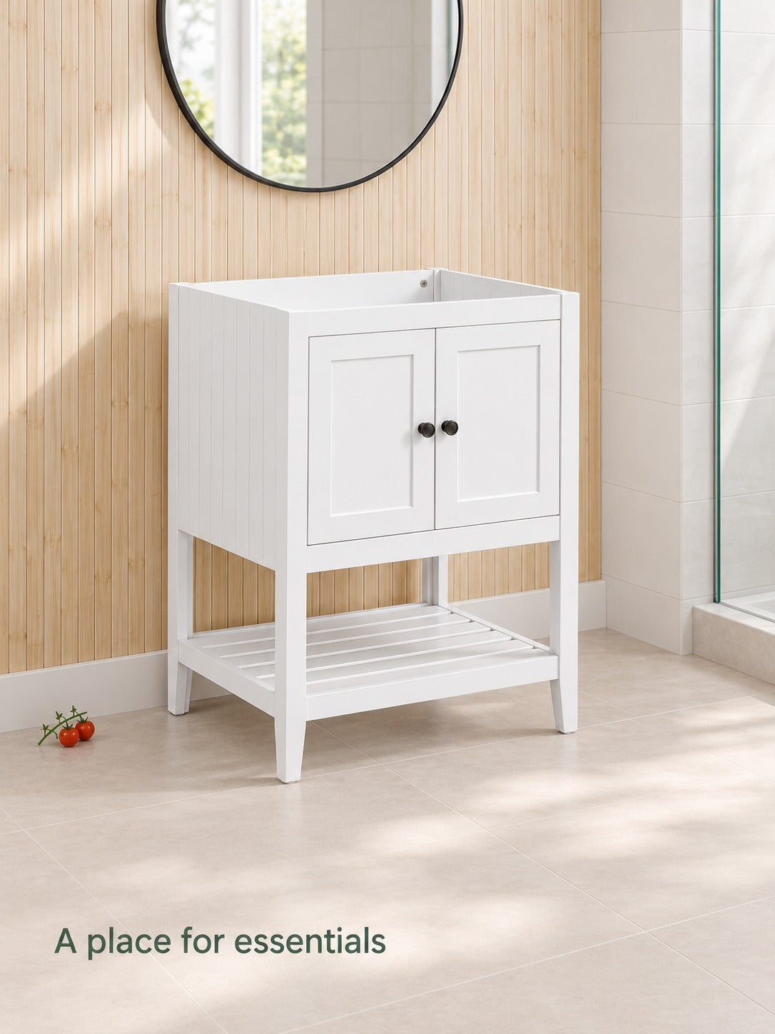 24 Inch Bathroom Vanity Base With Doors and Open Shelf