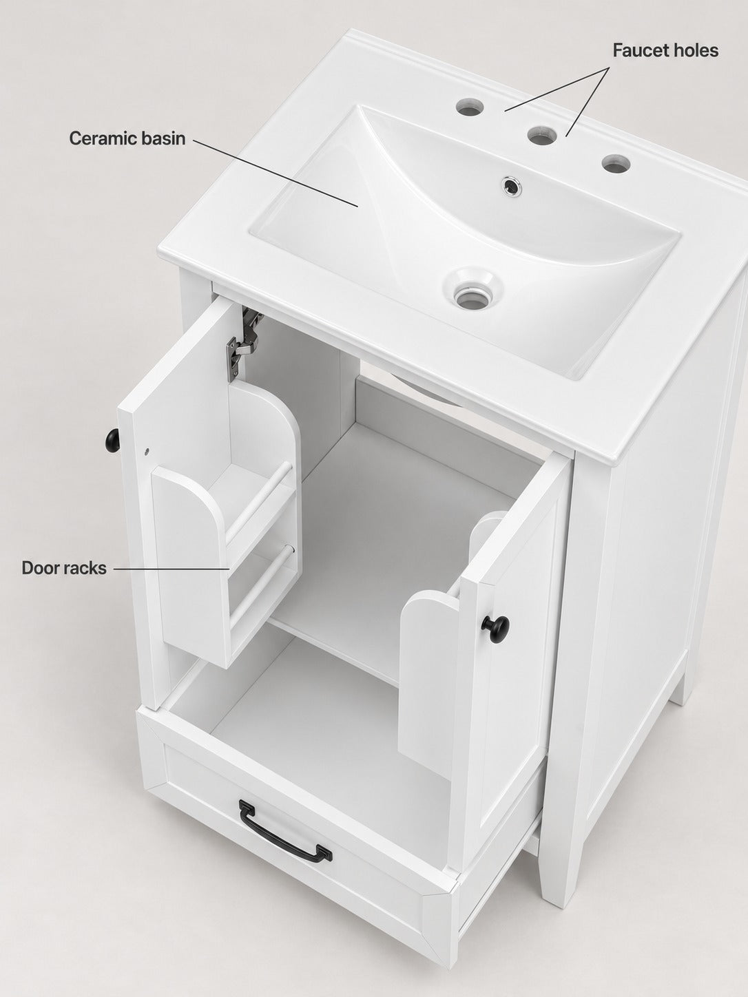 24 Inch White Bathroom Vanity with Sink and Drawer