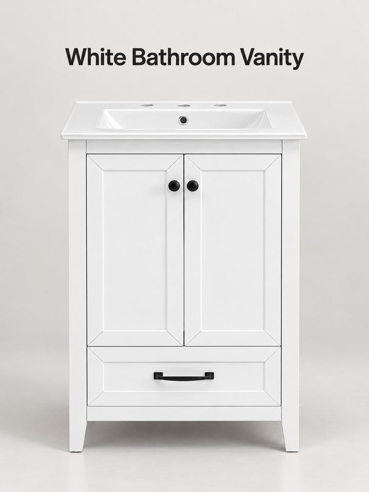 24 Inch White Bathroom Vanity with Sink and Drawer