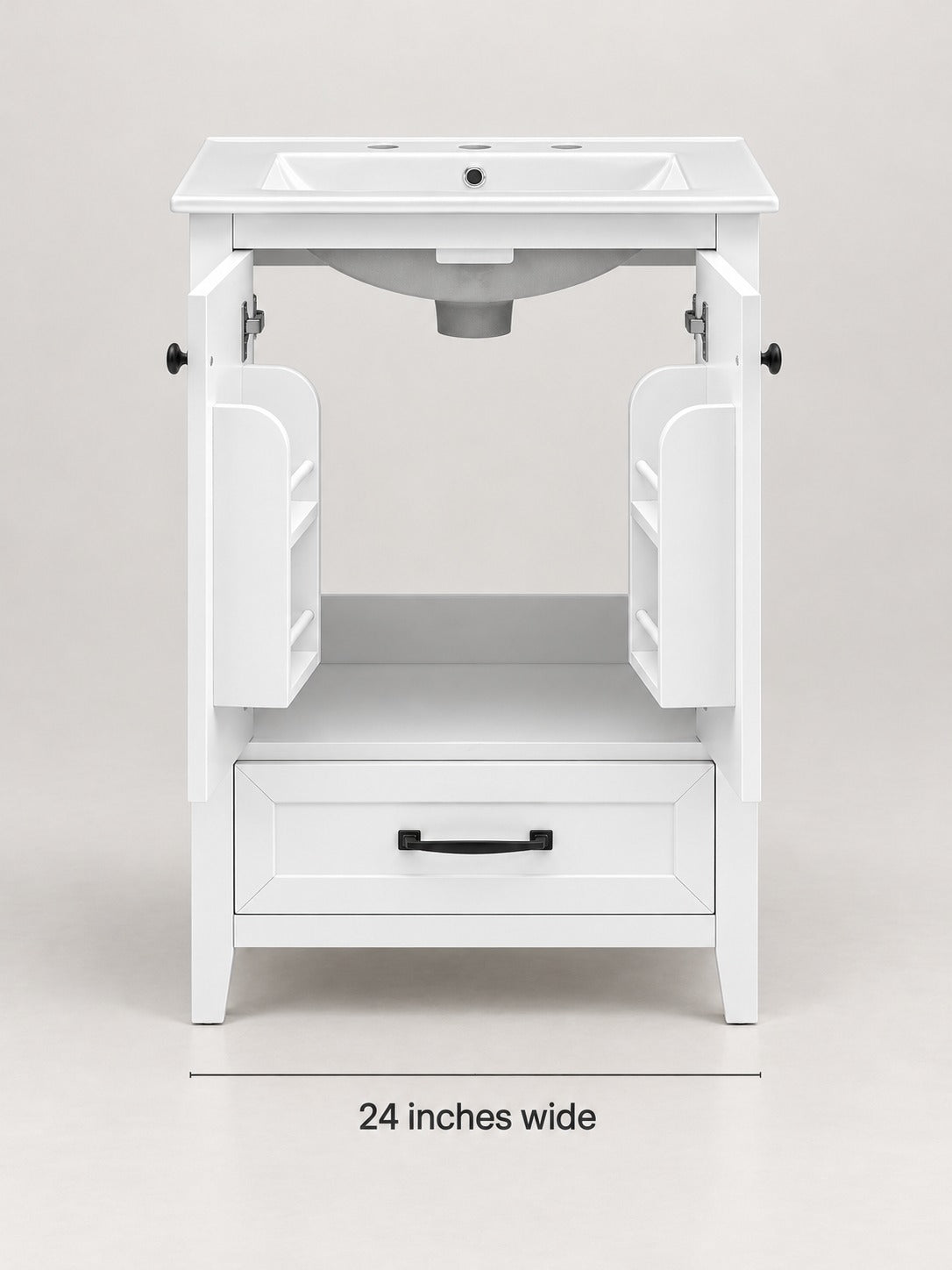 24 Inch White Bathroom Vanity with Sink and Drawer