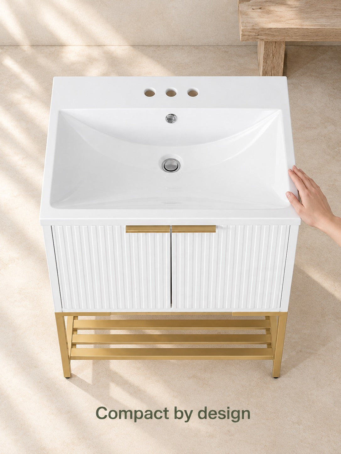 24 Inch Bathroom Vanity with Sink, Fluted White Storage