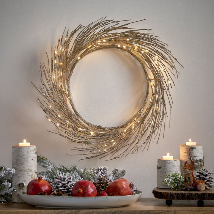 24-Inch Paper Wreath With Warm LED Holiday Glow Decor