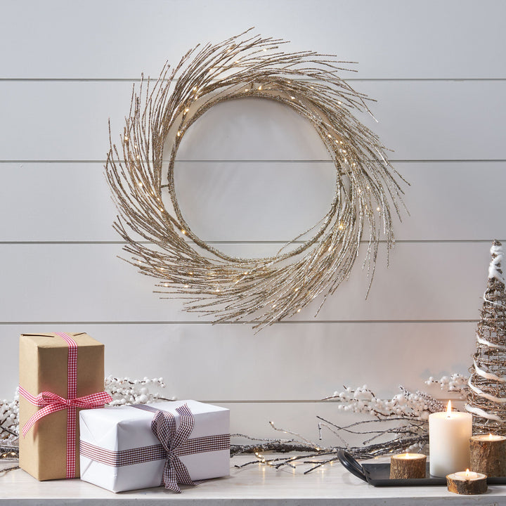 24-Inch Paper Wreath With Warm LED Holiday Glow Decor