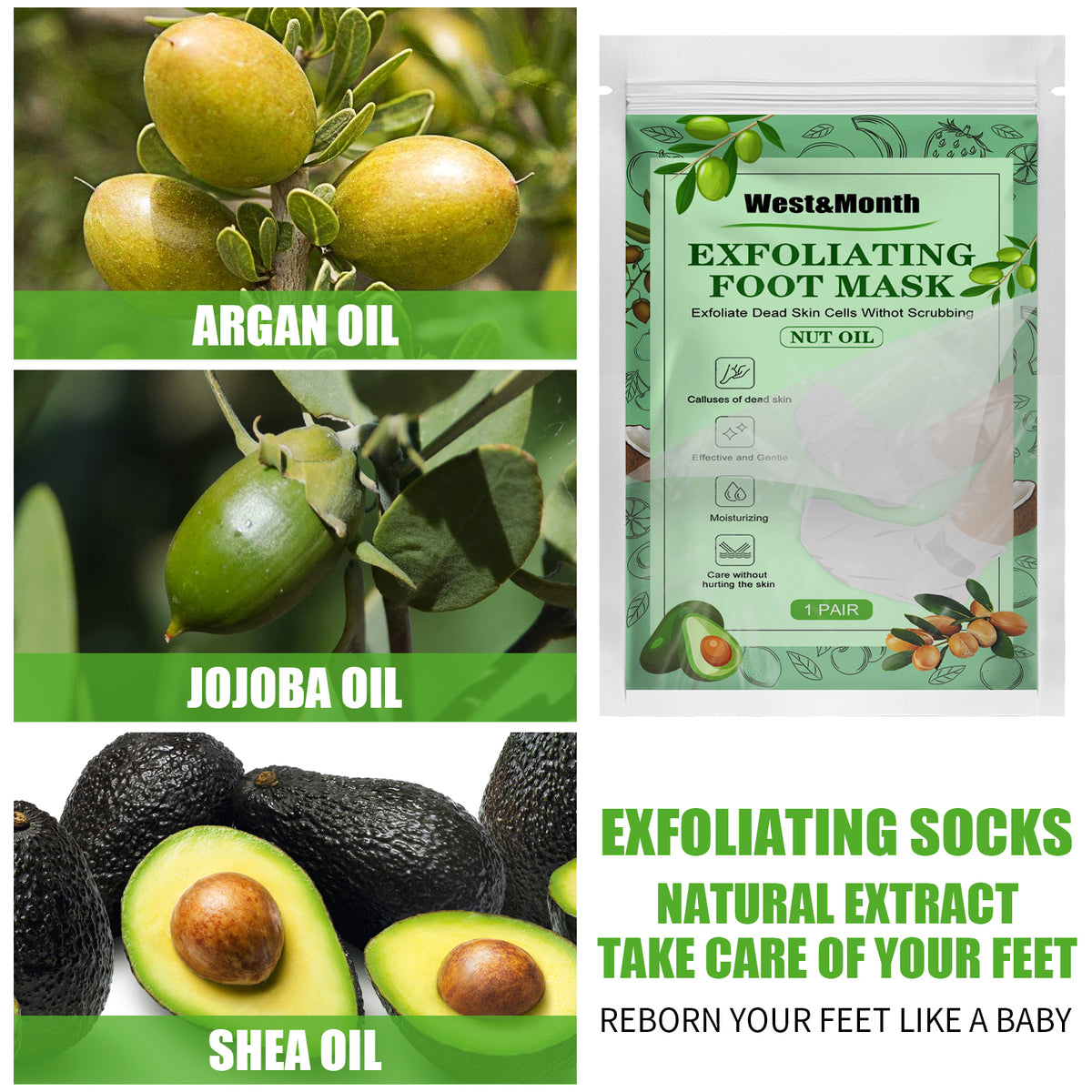 West&Month Nut Oil Foot Mask, Niacinamide Foot Mask Exfoliat
