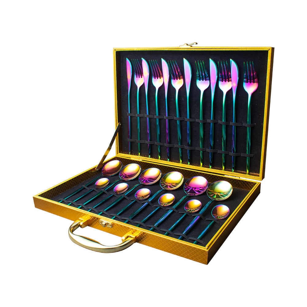 24-Piece Gold Stainless Steel Flatware Set with Gift Box
