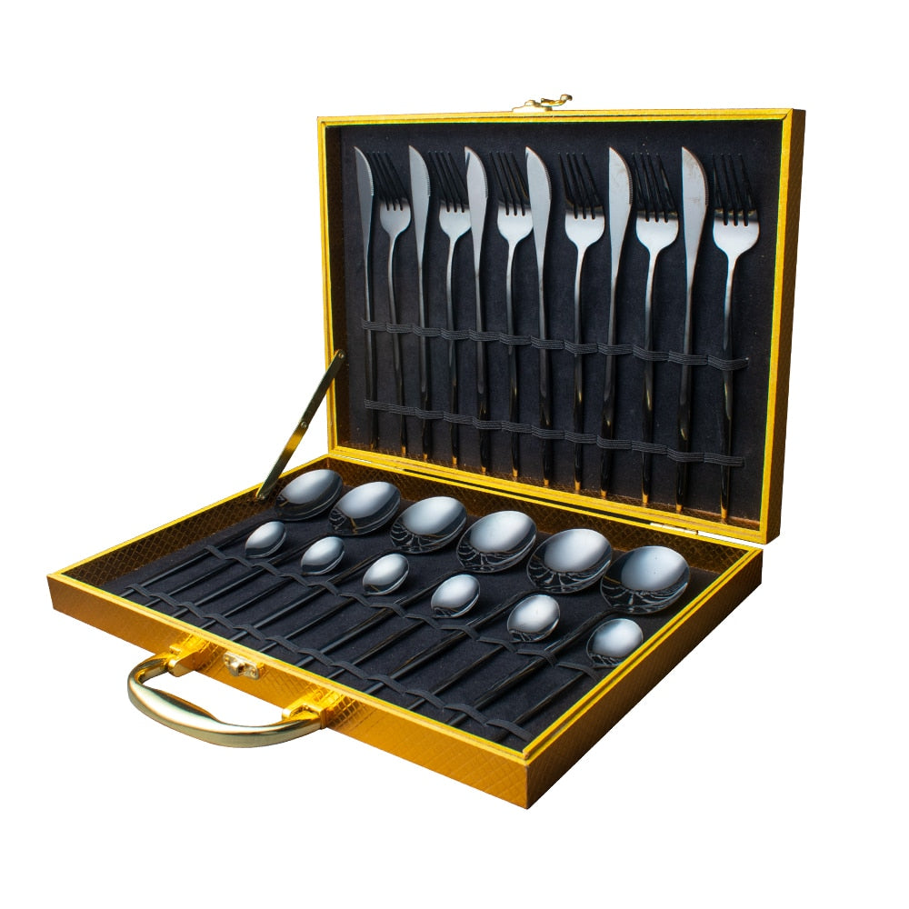 24-Piece Gold Stainless Steel Flatware Set with Gift Box