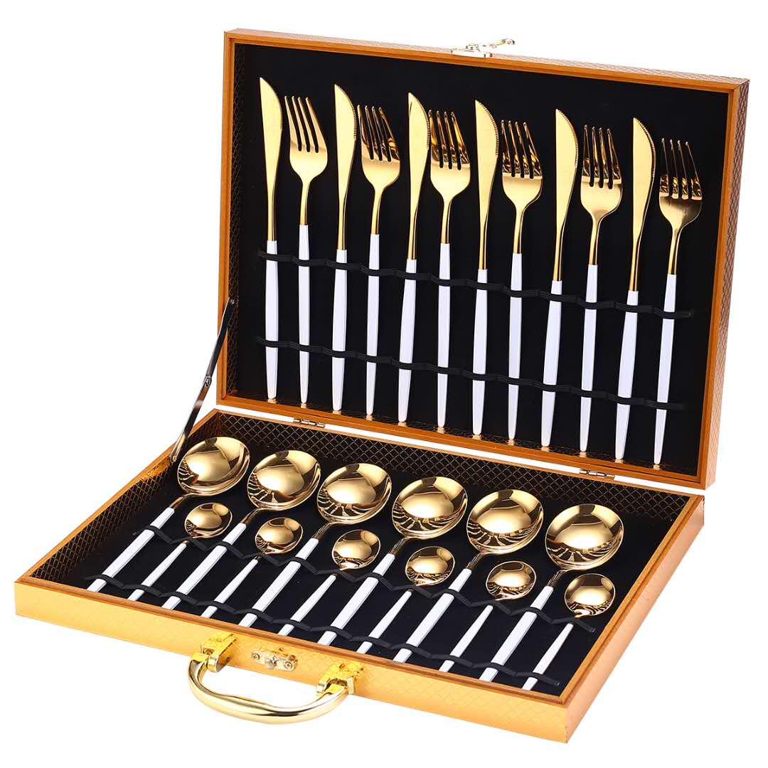 24-Piece Gold Stainless Steel Flatware Set with Gift Box