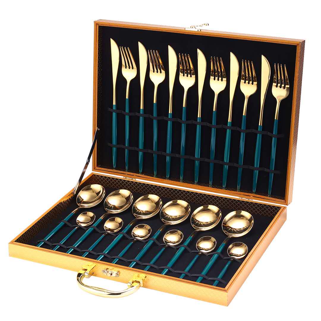 24-Piece Gold Stainless Steel Flatware Set with Gift Box
