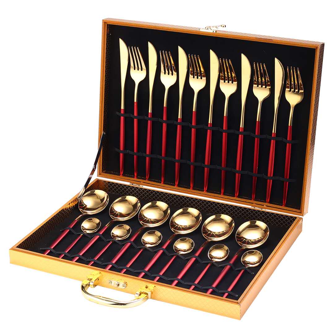 24-Piece Gold Stainless Steel Flatware Set with Gift Box