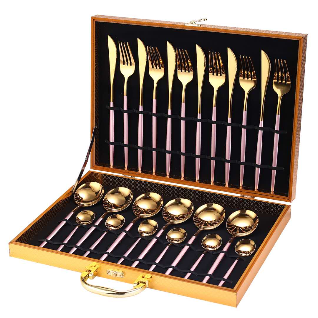 24-Piece Gold Stainless Steel Flatware Set with Gift Box